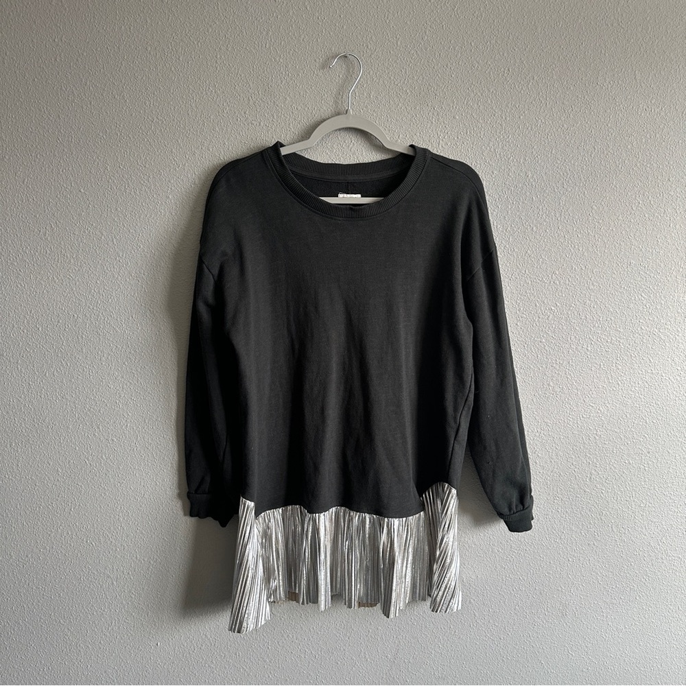 Pilcro Green Tunic Sweatshirt with Pleated Metallic Trim Medium - Picture 2 of 13